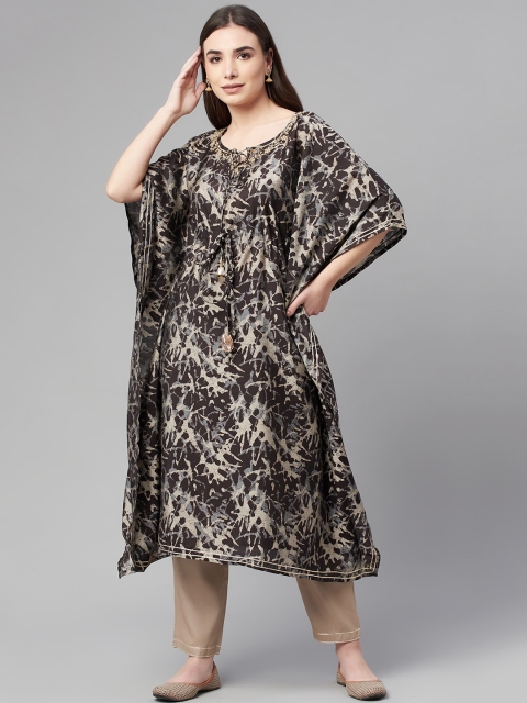 

Ardozaa Women Black Ethnic Motifs Printed Chanderi Silk Kaftan Kurta with Trousers