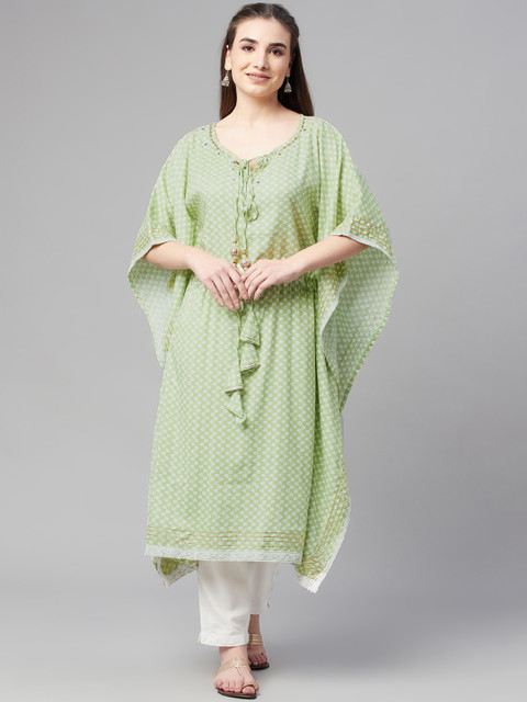 

Ardozaa Women Green Ethnic Motifs Printed Kaftan Kurta with Trousers