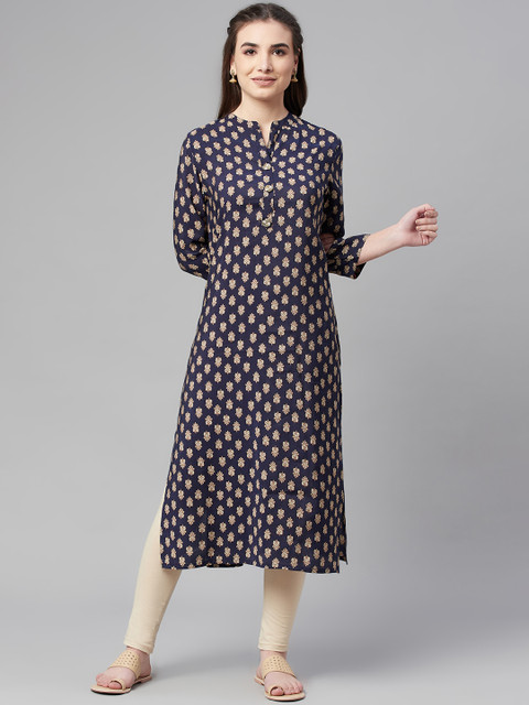 

Ardozaa Women Navy Blue Ethnic Motifs Printed Chanderi Silk Kurta
