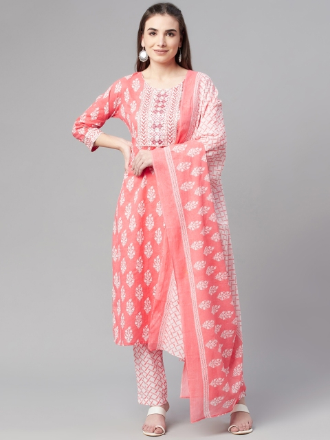 

Ardozaa Women Peach-Coloured Printed Pure Cotton Kurta with Trousers & Dupatta