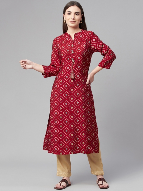 

Ardozaa Women Maroon Ethnic Motifs Printed Chanderi Silk Kurta with Trousers