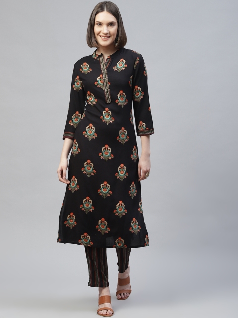 

Ardozaa Women Black Floral Printed Kurta with Trousers