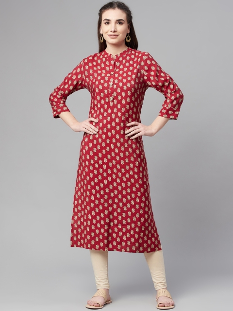 

Ardozaa Women Maroon Ethnic Motifs Printed Chanderi Silk Kurta