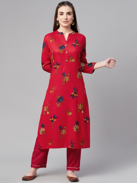 

Ardozaa Women Red Floral Printed Kurta with Trousers