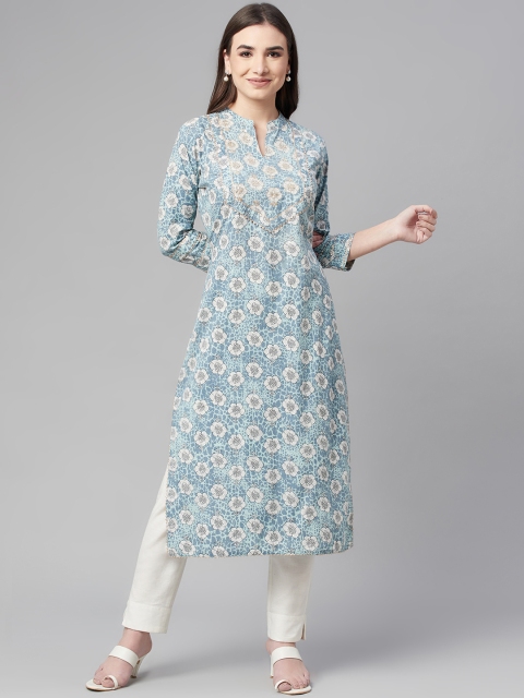 

Ardozaa Women Blue & Grey Floral Printed Gotta Patti Kurta