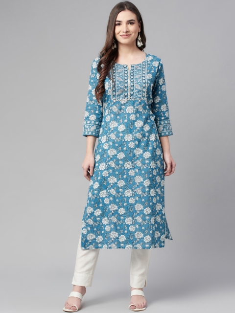 

Ardozaa Women Blue Floral Printed Gotta Patti Kurta