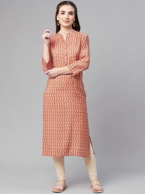 

Ardozaa Women Pink Chevron Printed Chanderi Silk Kurta