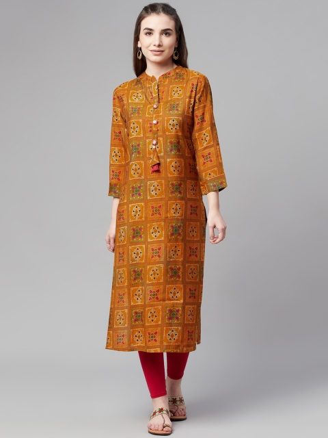 

Ardozaa Women Mustard Yellow Ethnic Motifs Printed Chanderi Silk Kurta