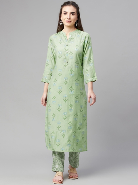 

Ardozaa Women Green Ethnic Motifs Printed Chanderi Silk Kurta with Trousers