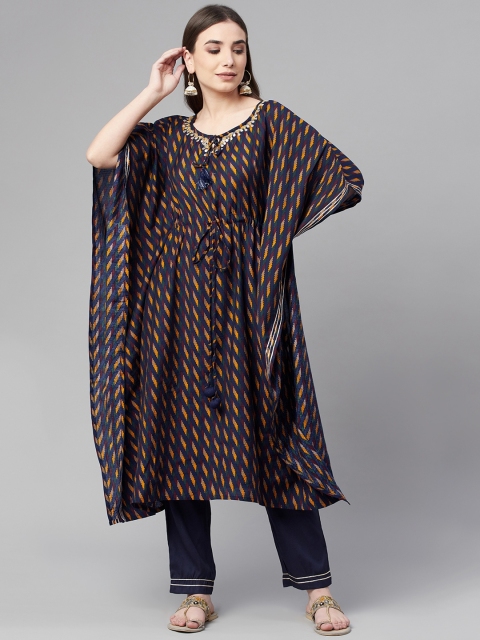 

Ardozaa Women Multicoloured Printed Chanderi Silk Kaftan Kurta with Trousers, Multi