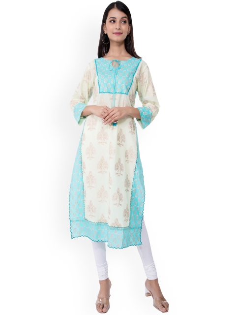 

KALINI Women Yellow Ethnic Motifs Striped Kurta