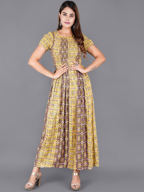 

KALINI Women Yellow Floral Printed Anarkali Kurta