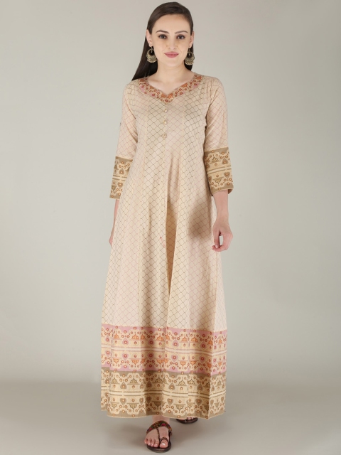 

KALINI Women Beige Geometric Printed Anarkali Kurta