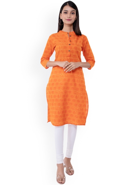 

KALINI Women Orange Printed Kurta