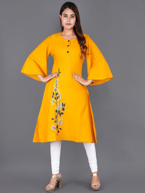 

KALINI Women Yellow Floral Embroidered Flared Sleeves Thread Work Kurta