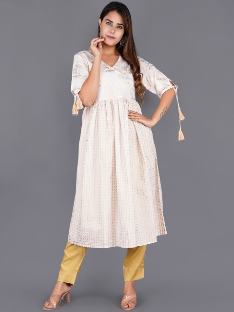 

KALINI Women Orange & Peach-Coloured Floral Printed Anarkali Kurta
