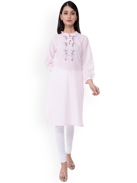 

KALINI Women Pink Floral Yoke Design Thread Work Kurta