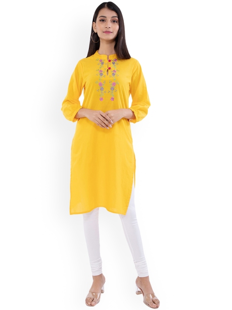 

KALINI Women Yellow Floral Embroidered Kurta