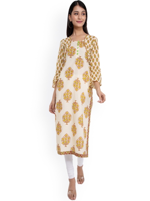 

KALINI Women Beige Ethnic Motifs Printed Kurta