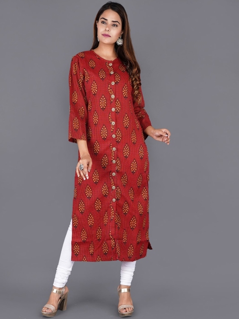 

KALINI Women Red Geometric Printed Flared Sleeves Thread Work Kurta