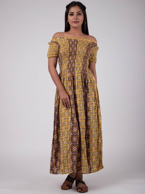 

KALINI Women Yellow Printed Cold-Shoulder Sleeves Anarkali Kurta