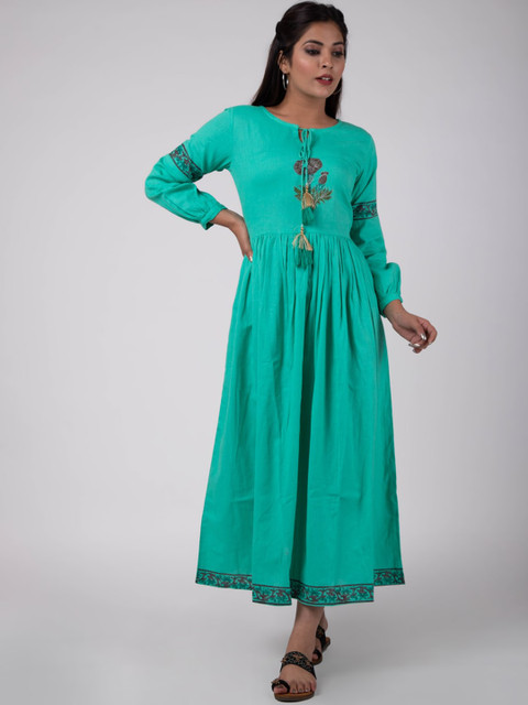 

KALINI Women Blue Floral Thread Work Anarkali Kurta