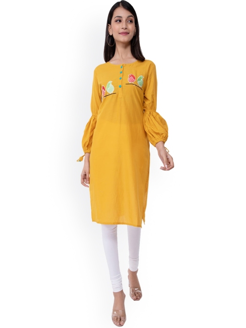 

KALINI Women Yellow Embroidered Thread Work Kurta