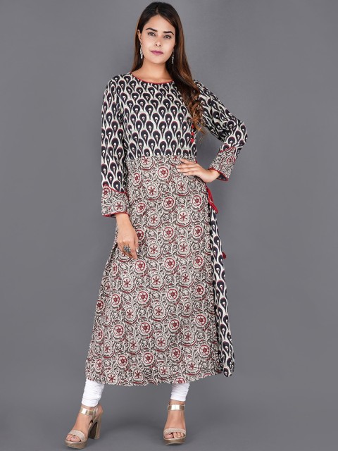 

KALINI Women Black Floral Printed Thread Work Kurta