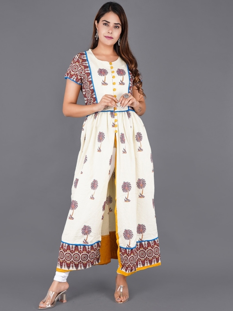 

KALINI Women Off White Floral Printed Cold-Shoulder Sleeves Kurta