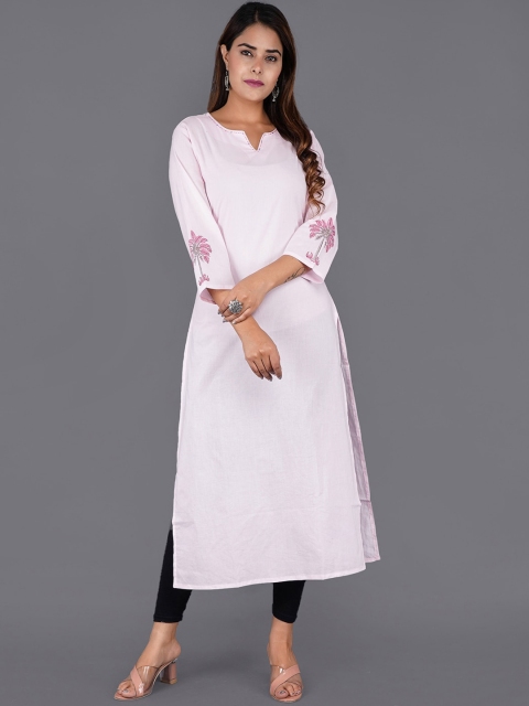 

KALINI Women Pink Keyhole Neck Flared Sleeves Thread Work Kurta