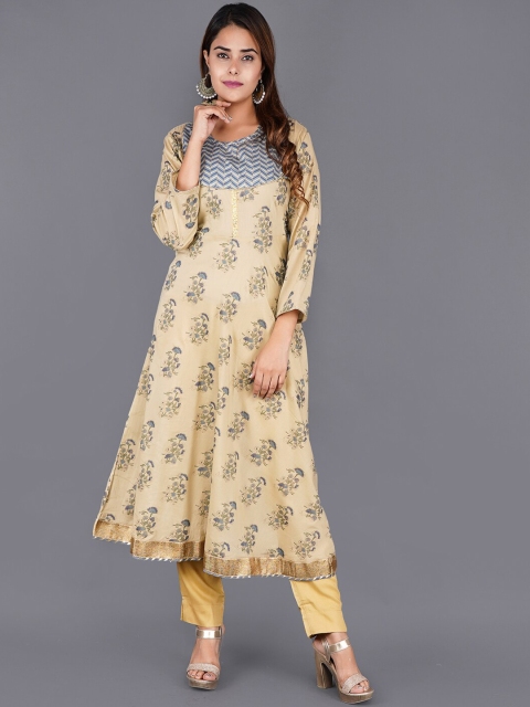 

KALINI Women Beige Floral Printed Flared Sleeves Kurta