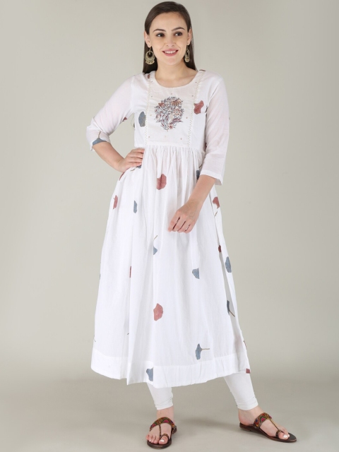 

KALINI Women White Embroidered Gotta Patti Anarkali Kurta