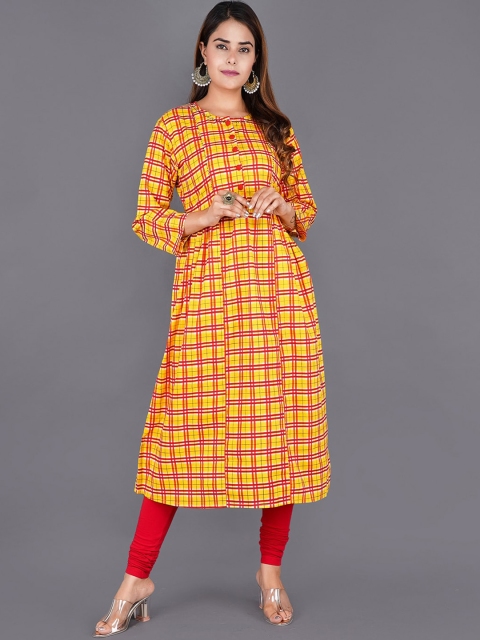 

KALINI Women Yellow Checked Anarkali Kurta