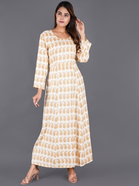 

KALINI Women Off White Geometric Checked Cold-Shoulder Sleeves Kurta