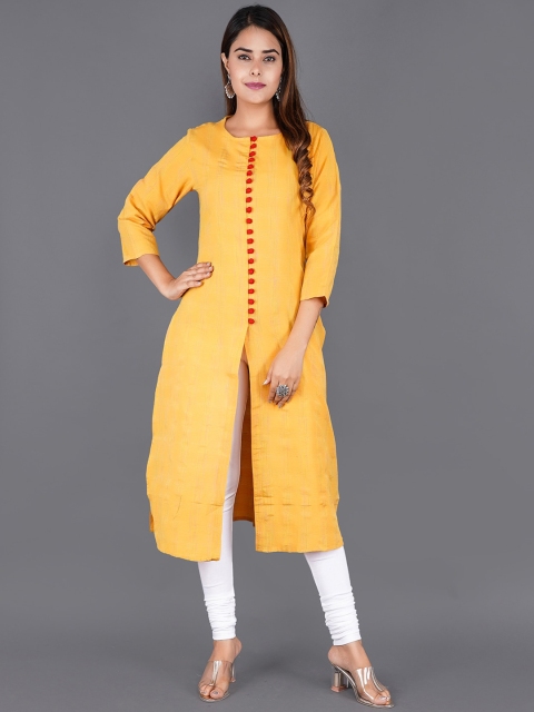 

KALINI Women Yellow Geometric Thread Work Kurta