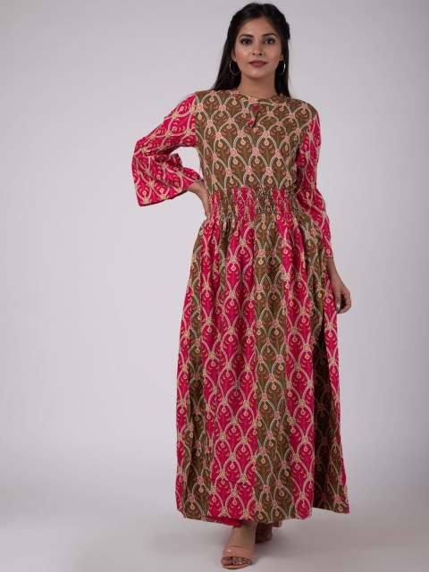 

KALINI Women Pink Ethnic Motifs Printed Flared Sleeves Thread Work Anarkali Kurta
