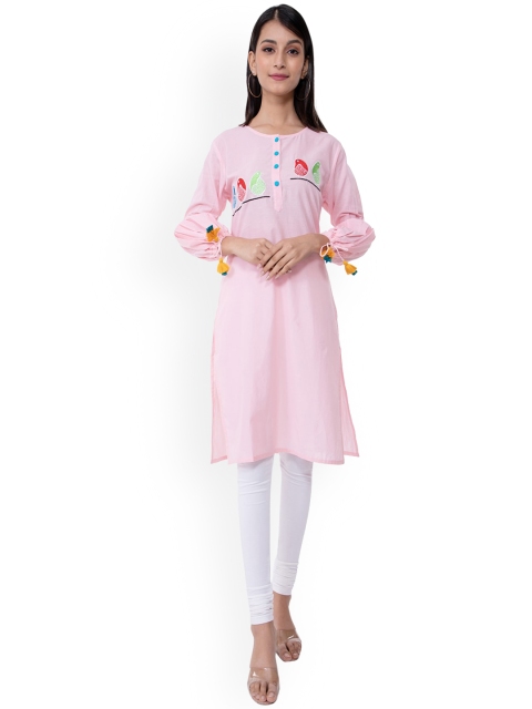 

KALINI Women Pink Quirky Embroidered Thread Work Kurta