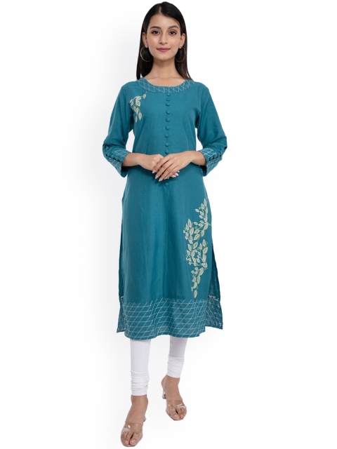 

KALINI Women Blue Ethnic Motifs Printed Thread Work Kurta
