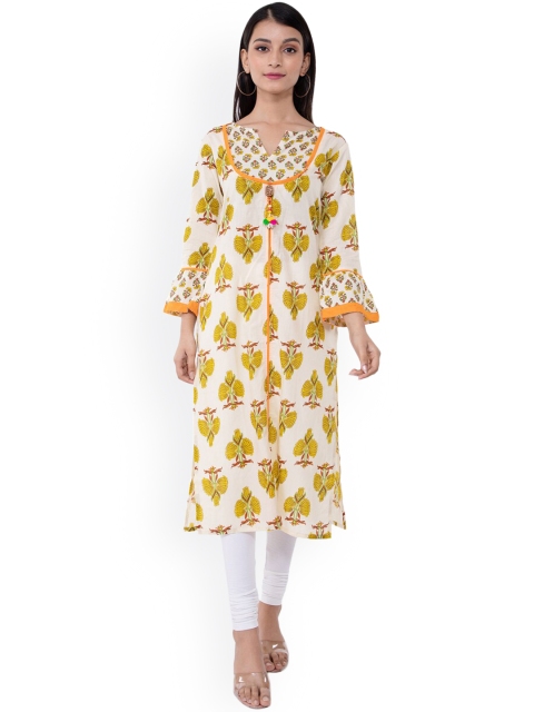

KALINI Women Beige & Yellow Ethnic Motifs Printed Floral Kurta