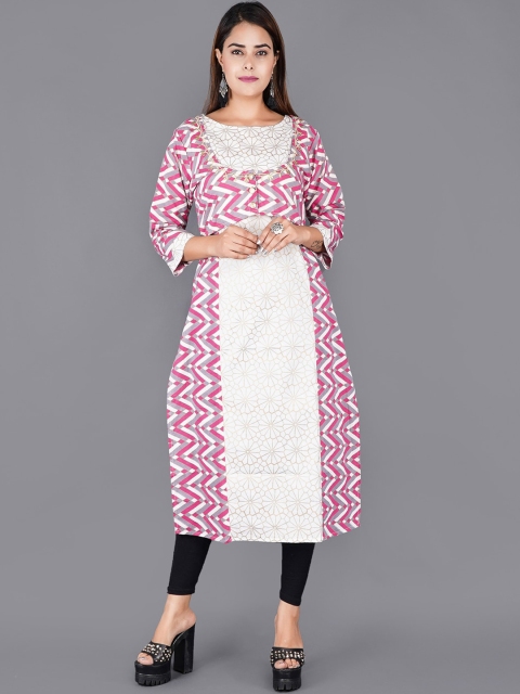 

KALINI Women Pink & Cream-Coloured Ethnic Motifs Kurta