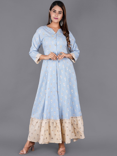 

KALINI Women Blue & Beige Ethnic Motifs Printed Anarkali Kurta