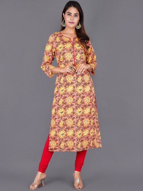 

KALINI Women Orange Floral Printed Kurta