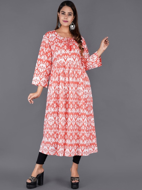 

KALINI Women Red & White Ethnic Motifs Embroidered Kurta