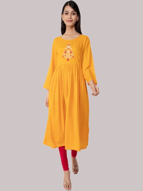 

KALINI Women Yellow Floral Yoke Design Thread Work Anarkali Kurta