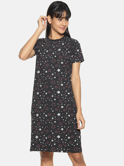 

Kryptic Black Star Printed Cotton T-shirt Dress