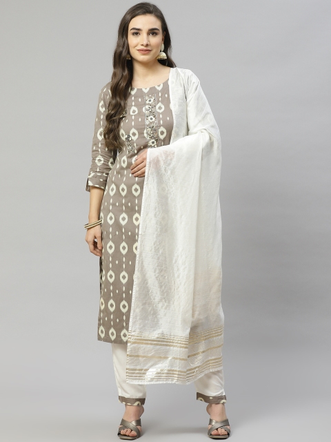 

HIGHLIGHT FASHION EXPORT Women Grey Printed Zardozi Kurta with Trousers & With Dupatta