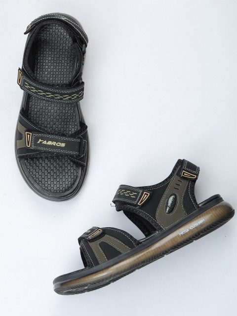

ABROS Men Black & Olive Green Sports Sandals