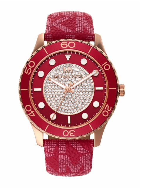 

Michael Kors Women Red Embellished Dial & Runway Watch MK7179