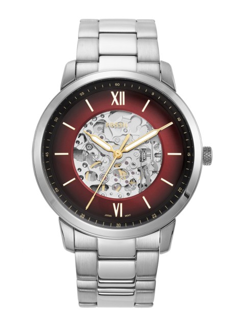 

Fossil Men Silver-Toned Skeleton Dial & Stainless Steel Straps Analogue Automatic ME3209
