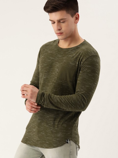 

DILLINGER Men Olive Green Slub Knit Effect Pure Cotton T-shirt